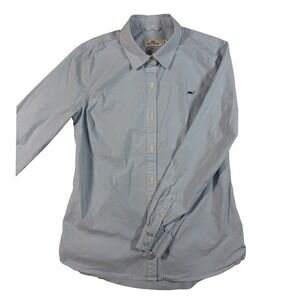 Vineyard Vines Classic Fit Blue White Pinstripe Button Down Whale Shirt Womens 4